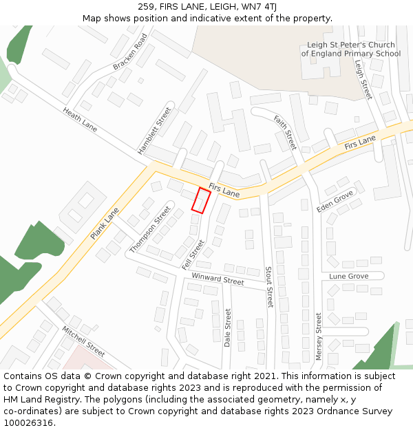 259, FIRS LANE, LEIGH, WN7 4TJ: Location map and indicative extent of plot