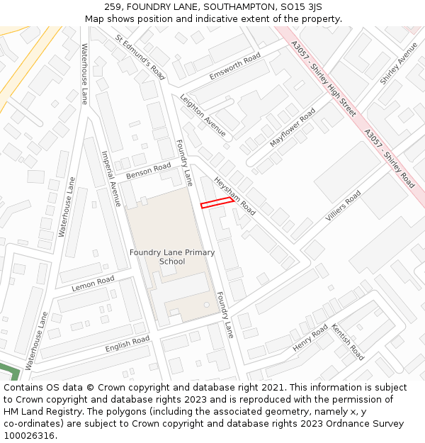 259, FOUNDRY LANE, SOUTHAMPTON, SO15 3JS: Location map and indicative extent of plot