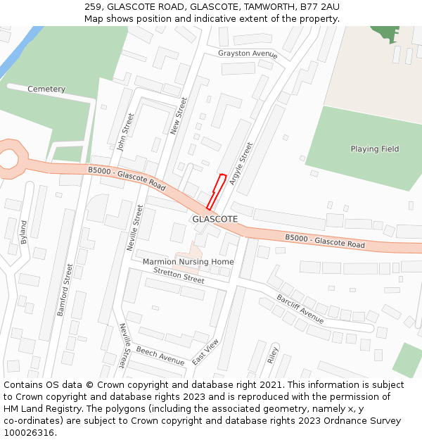 259, GLASCOTE ROAD, GLASCOTE, TAMWORTH, B77 2AU: Location map and indicative extent of plot