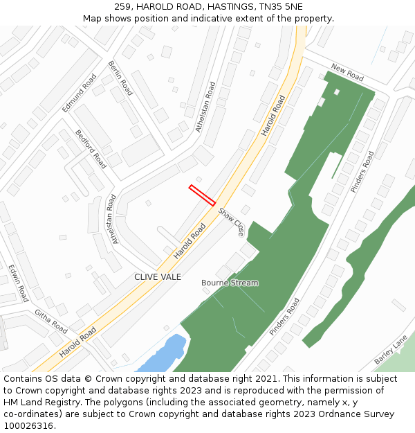 259, HAROLD ROAD, HASTINGS, TN35 5NE: Location map and indicative extent of plot