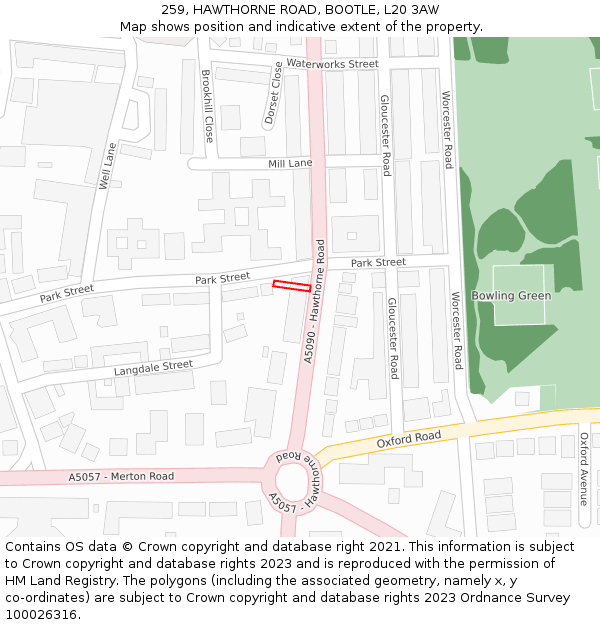 259, HAWTHORNE ROAD, BOOTLE, L20 3AW: Location map and indicative extent of plot