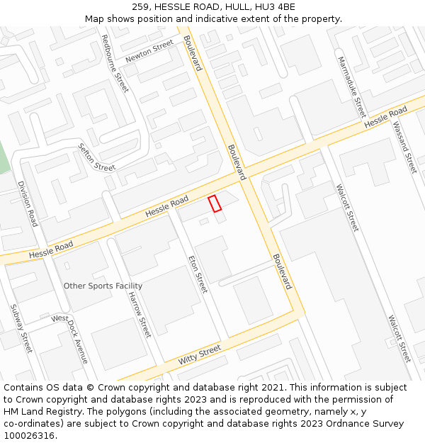 259, HESSLE ROAD, HULL, HU3 4BE: Location map and indicative extent of plot