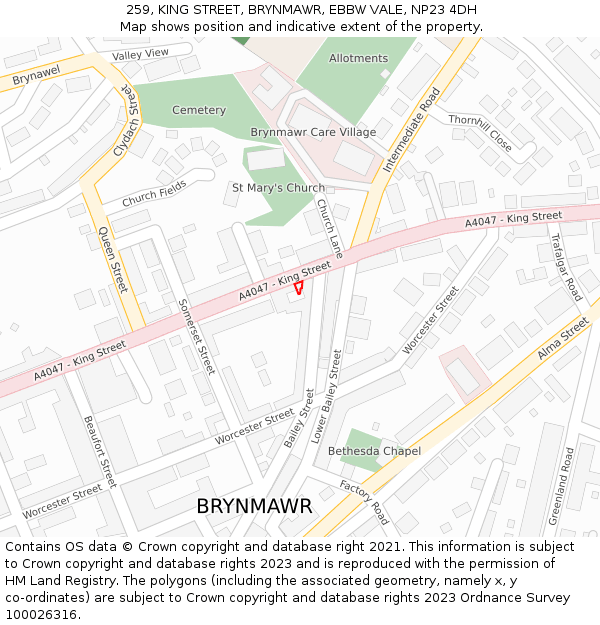259, KING STREET, BRYNMAWR, EBBW VALE, NP23 4DH: Location map and indicative extent of plot