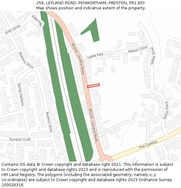 259, LEYLAND ROAD, PENWORTHAM, PRESTON, PR1 9SY: Location map and indicative extent of plot