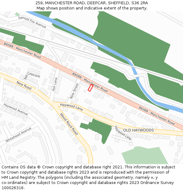 259, MANCHESTER ROAD, DEEPCAR, SHEFFIELD, S36 2RA: Location map and indicative extent of plot