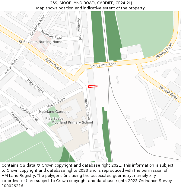 259, MOORLAND ROAD, CARDIFF, CF24 2LJ: Location map and indicative extent of plot