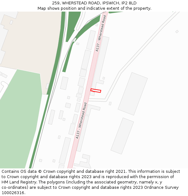 259, WHERSTEAD ROAD, IPSWICH, IP2 8LD: Location map and indicative extent of plot