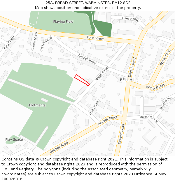 25A, BREAD STREET, WARMINSTER, BA12 8DF: Location map and indicative extent of plot