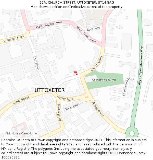 25A, CHURCH STREET, UTTOXETER, ST14 8AG: Location map and indicative extent of plot