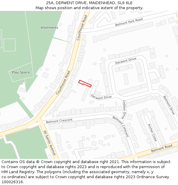 25A, DERWENT DRIVE, MAIDENHEAD, SL6 6LE: Location map and indicative extent of plot