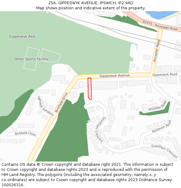 25A, GIPPESWYK AVENUE, IPSWICH, IP2 9AD: Location map and indicative extent of plot