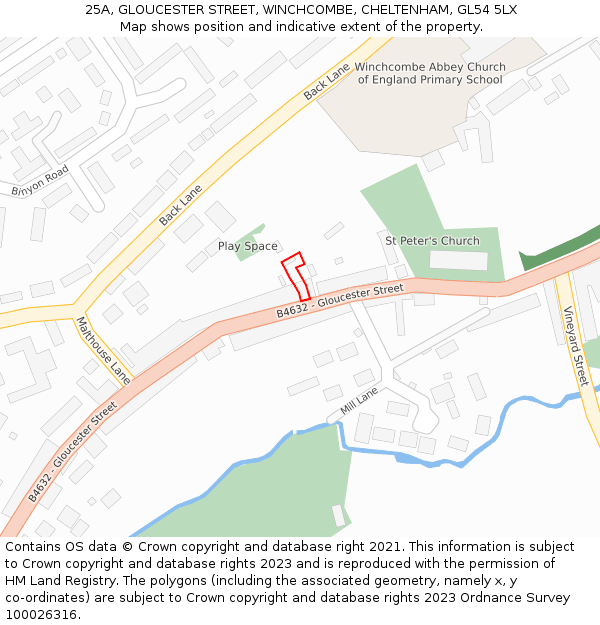 25A, GLOUCESTER STREET, WINCHCOMBE, CHELTENHAM, GL54 5LX: Location map and indicative extent of plot