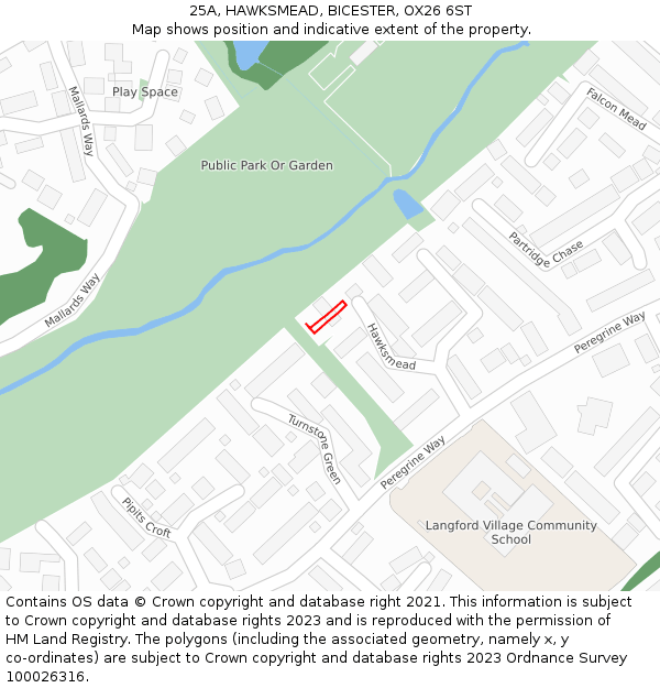 25A, HAWKSMEAD, BICESTER, OX26 6ST: Location map and indicative extent of plot