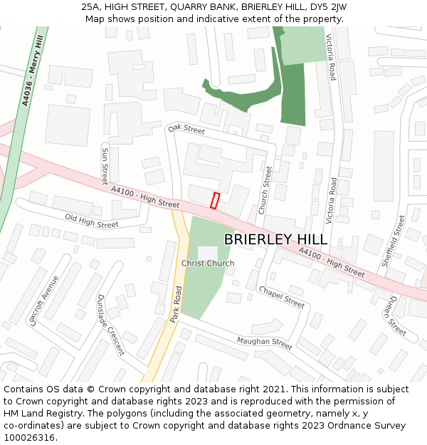 25A, HIGH STREET, QUARRY BANK, BRIERLEY HILL, DY5 2JW: Location map and indicative extent of plot