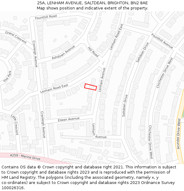 25A, LENHAM AVENUE, SALTDEAN, BRIGHTON, BN2 8AE: Location map and indicative extent of plot