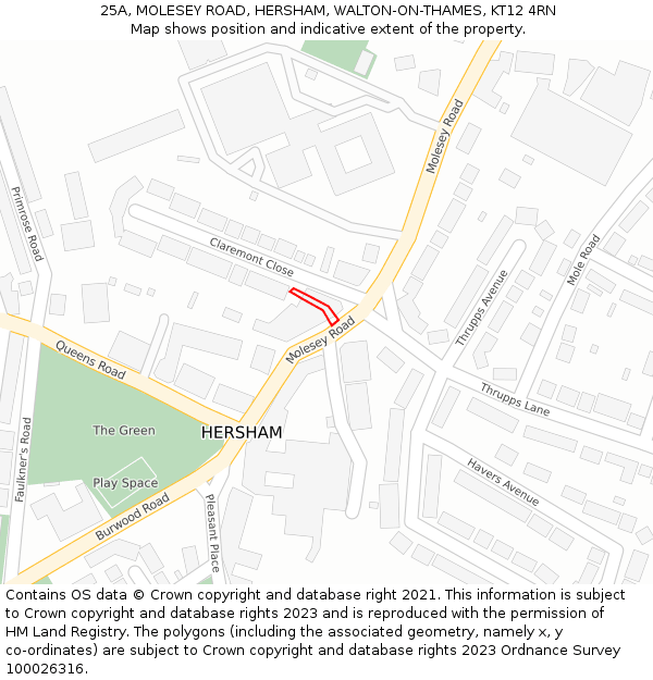 25A, MOLESEY ROAD, HERSHAM, WALTON-ON-THAMES, KT12 4RN: Location map and indicative extent of plot