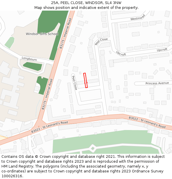 25A, PEEL CLOSE, WINDSOR, SL4 3NW: Location map and indicative extent of plot