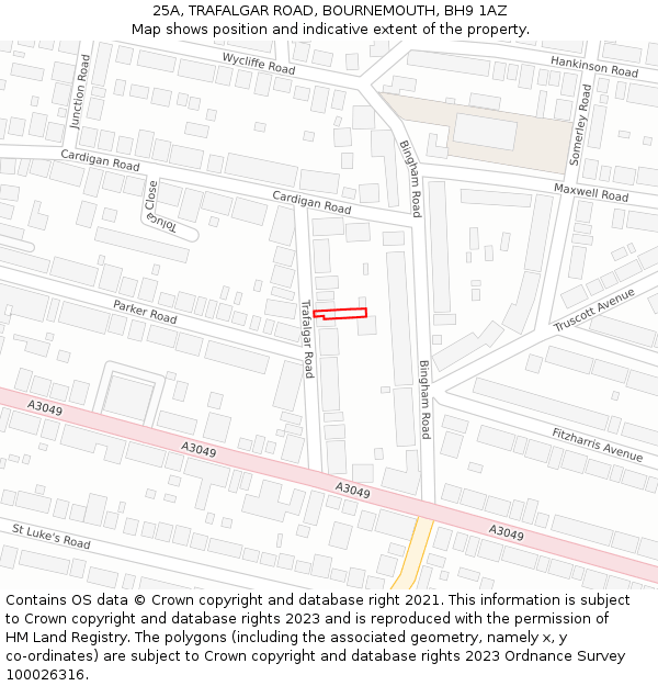 25A, TRAFALGAR ROAD, BOURNEMOUTH, BH9 1AZ: Location map and indicative extent of plot