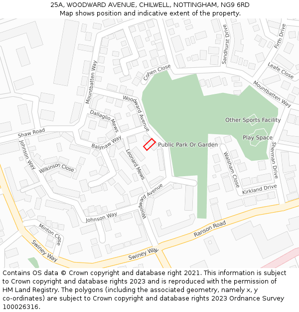 25A, WOODWARD AVENUE, CHILWELL, NOTTINGHAM, NG9 6RD: Location map and indicative extent of plot