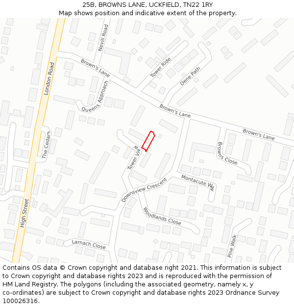 25B, BROWNS LANE, UCKFIELD, TN22 1RY: Location map and indicative extent of plot