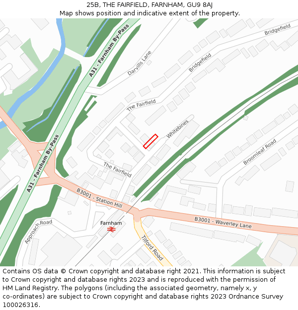 25B, THE FAIRFIELD, FARNHAM, GU9 8AJ: Location map and indicative extent of plot