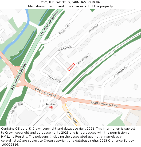 25C, THE FAIRFIELD, FARNHAM, GU9 8AJ: Location map and indicative extent of plot
