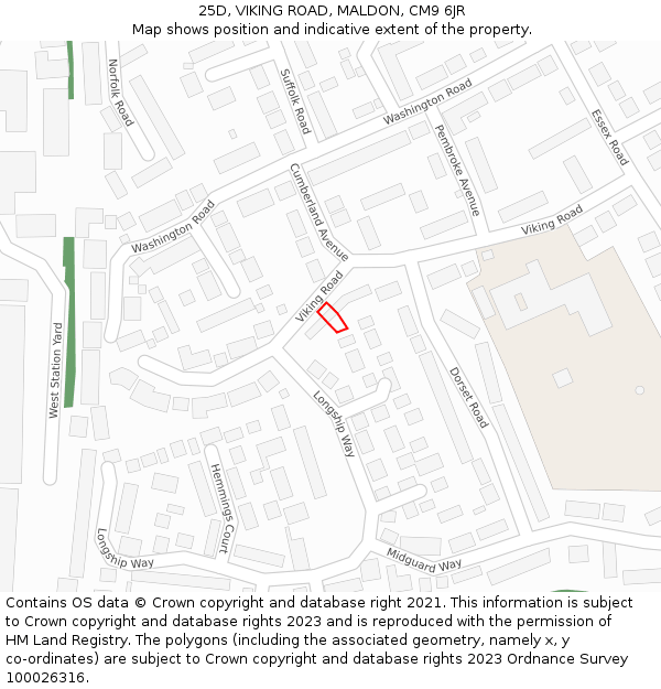 25D, VIKING ROAD, MALDON, CM9 6JR: Location map and indicative extent of plot