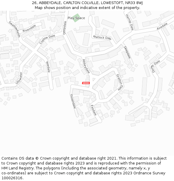 26, ABBEYDALE, CARLTON COLVILLE, LOWESTOFT, NR33 8WJ: Location map and indicative extent of plot
