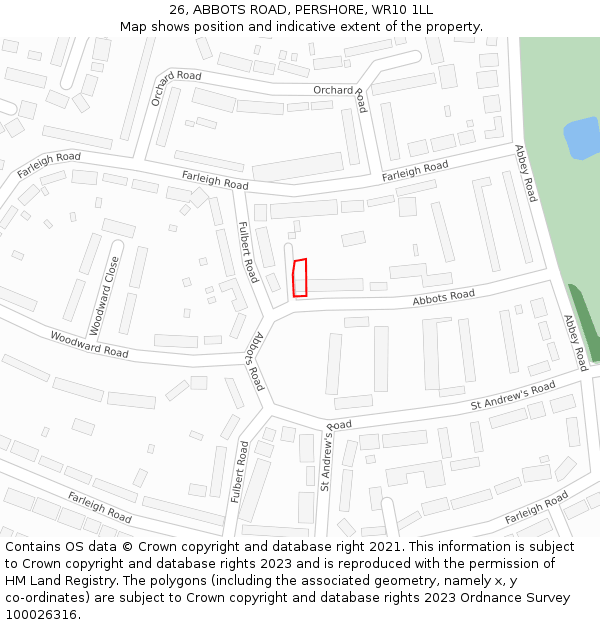 26, ABBOTS ROAD, PERSHORE, WR10 1LL: Location map and indicative extent of plot