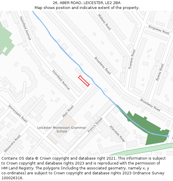 26, ABER ROAD, LEICESTER, LE2 2BA: Location map and indicative extent of plot