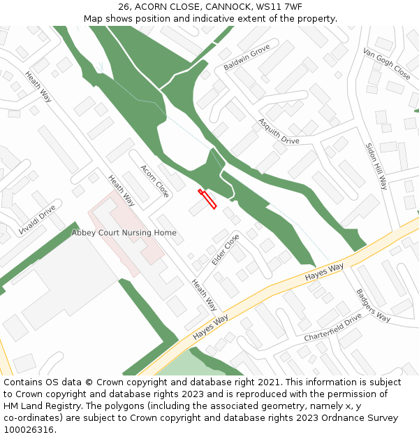26, ACORN CLOSE, CANNOCK, WS11 7WF: Location map and indicative extent of plot