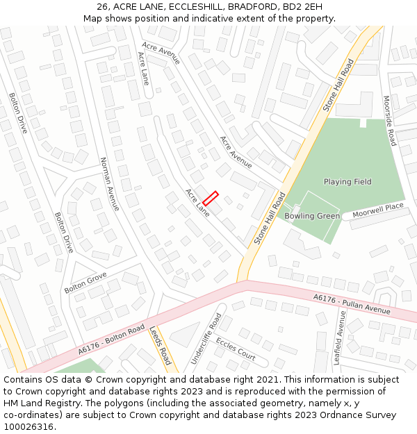26, ACRE LANE, ECCLESHILL, BRADFORD, BD2 2EH: Location map and indicative extent of plot