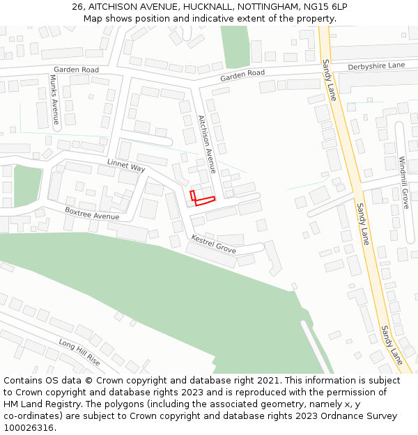 26, AITCHISON AVENUE, HUCKNALL, NOTTINGHAM, NG15 6LP: Location map and indicative extent of plot