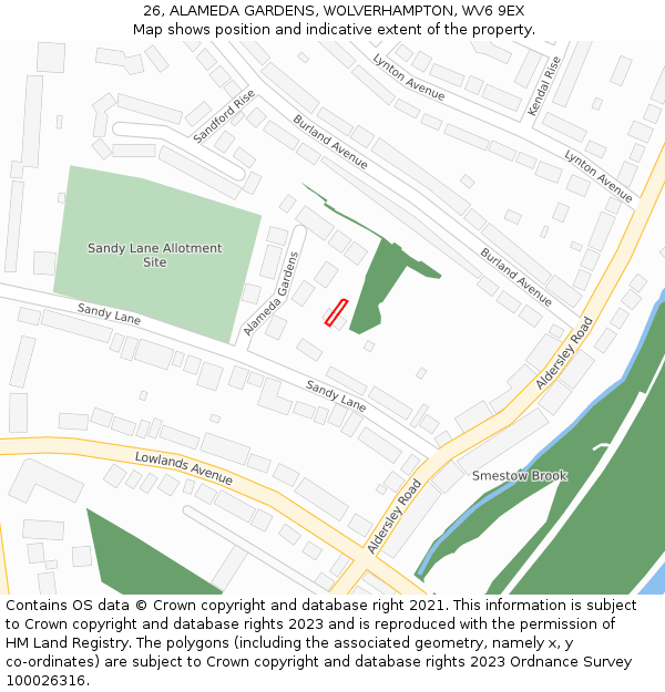 26, ALAMEDA GARDENS, WOLVERHAMPTON, WV6 9EX: Location map and indicative extent of plot