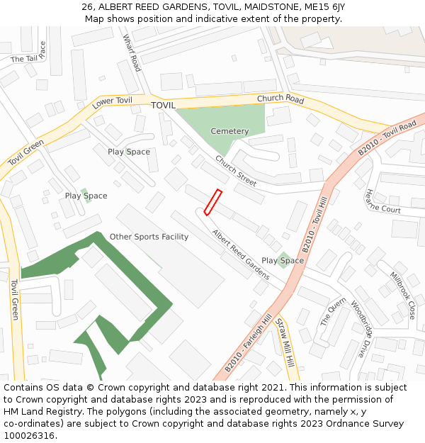 26, ALBERT REED GARDENS, TOVIL, MAIDSTONE, ME15 6JY: Location map and indicative extent of plot