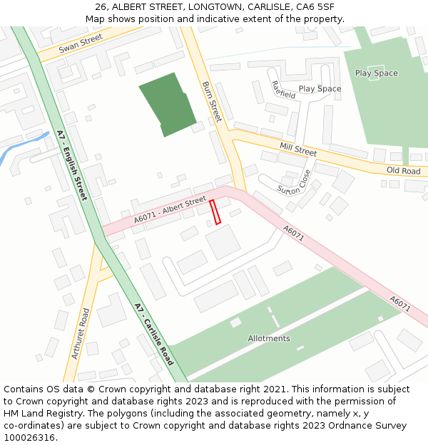 26, ALBERT STREET, LONGTOWN, CARLISLE, CA6 5SF: Location map and indicative extent of plot