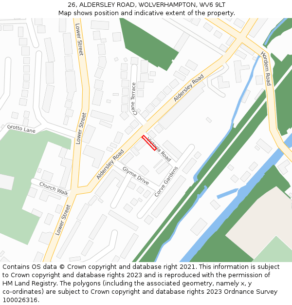 26, ALDERSLEY ROAD, WOLVERHAMPTON, WV6 9LT: Location map and indicative extent of plot
