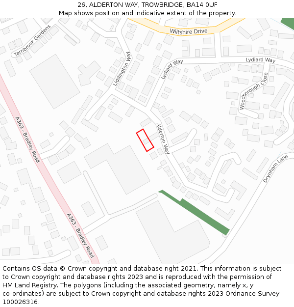 26, ALDERTON WAY, TROWBRIDGE, BA14 0UF: Location map and indicative extent of plot