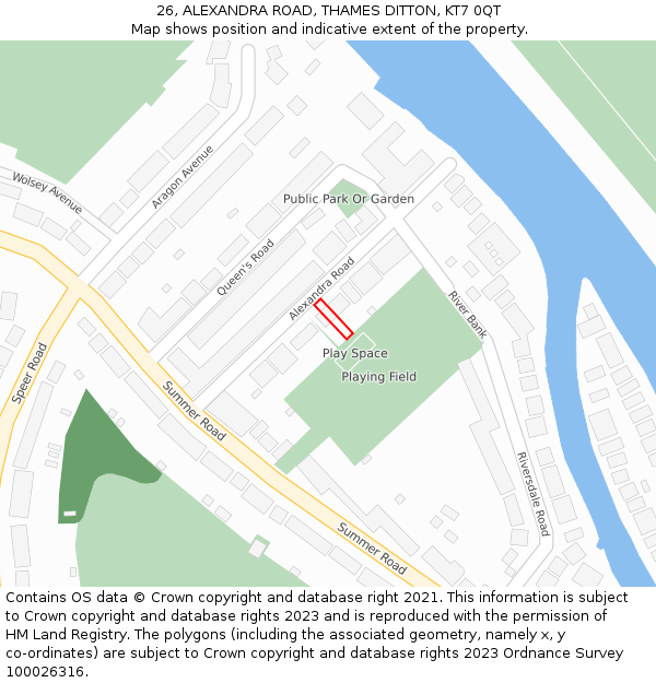 26, ALEXANDRA ROAD, THAMES DITTON, KT7 0QT: Location map and indicative extent of plot