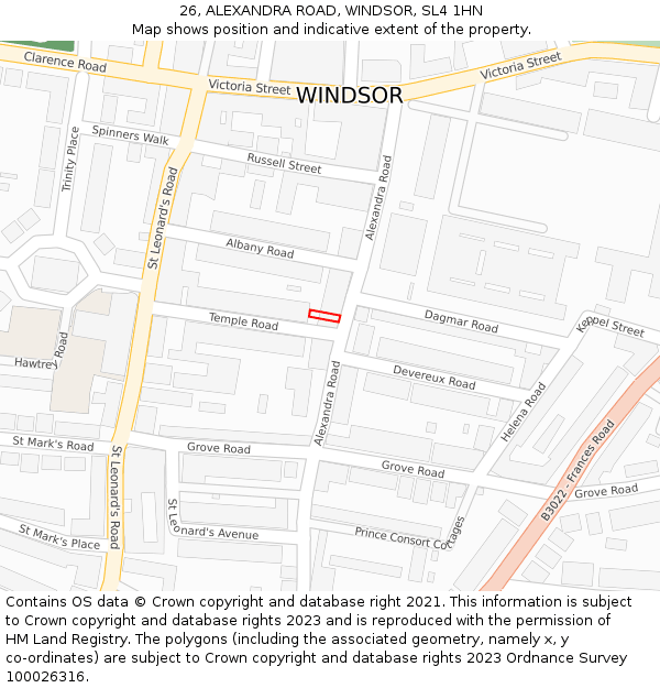 26, ALEXANDRA ROAD, WINDSOR, SL4 1HN: Location map and indicative extent of plot