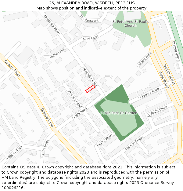 26, ALEXANDRA ROAD, WISBECH, PE13 1HS: Location map and indicative extent of plot