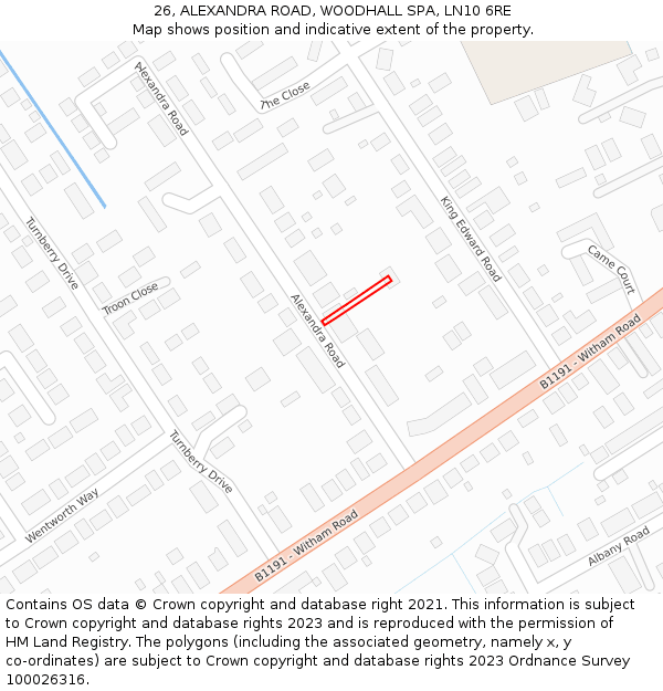 26, ALEXANDRA ROAD, WOODHALL SPA, LN10 6RE: Location map and indicative extent of plot