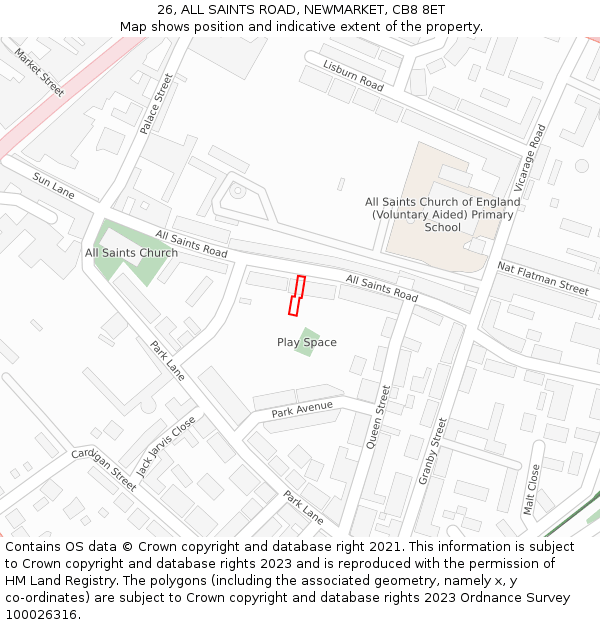 26, ALL SAINTS ROAD, NEWMARKET, CB8 8ET: Location map and indicative extent of plot