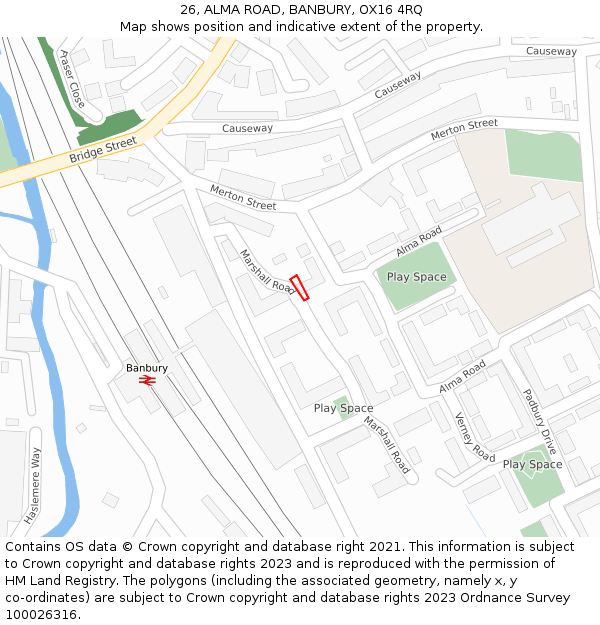 26, ALMA ROAD, BANBURY, OX16 4RQ: Location map and indicative extent of plot