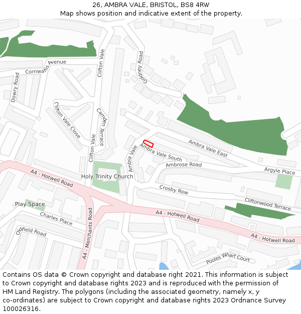 26, AMBRA VALE, BRISTOL, BS8 4RW: Location map and indicative extent of plot