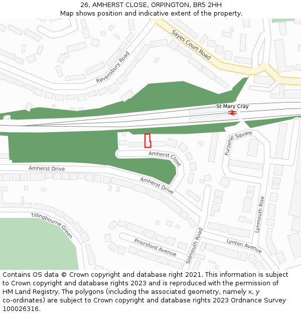 26, AMHERST CLOSE, ORPINGTON, BR5 2HH: Location map and indicative extent of plot
