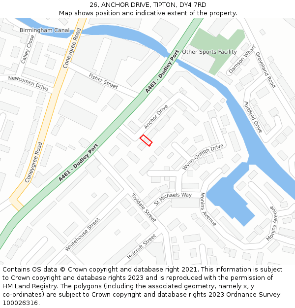 26, ANCHOR DRIVE, TIPTON, DY4 7RD: Location map and indicative extent of plot