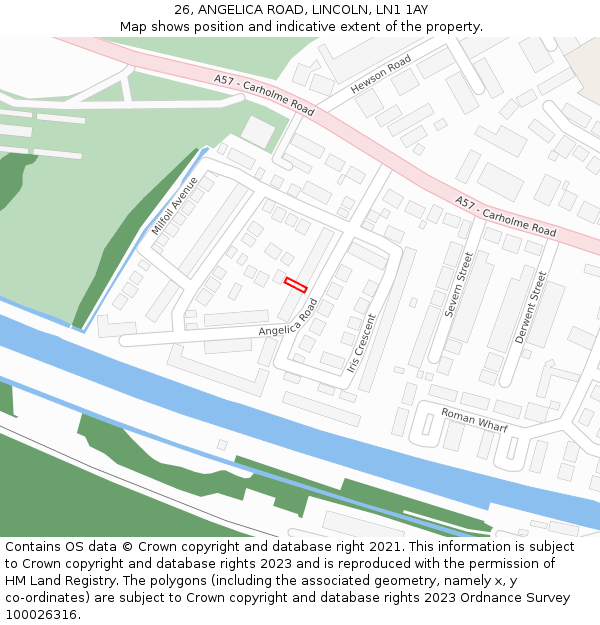 26, ANGELICA ROAD, LINCOLN, LN1 1AY: Location map and indicative extent of plot