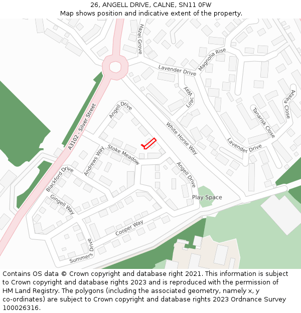 26, ANGELL DRIVE, CALNE, SN11 0FW: Location map and indicative extent of plot