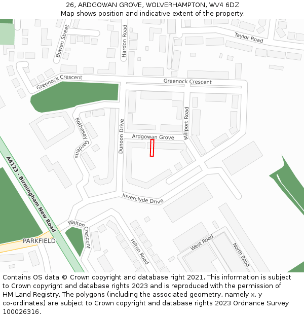 26, ARDGOWAN GROVE, WOLVERHAMPTON, WV4 6DZ: Location map and indicative extent of plot